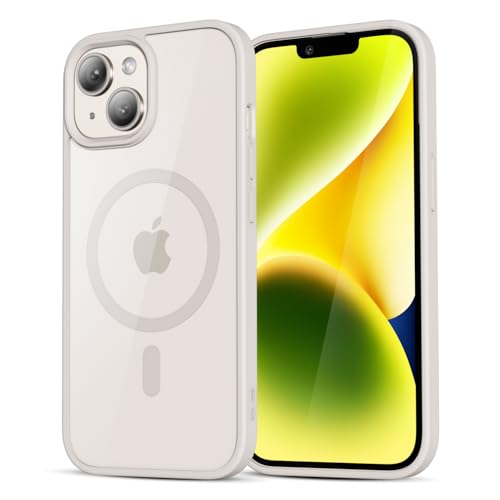 LoeoeL for iPhone 14 Case Clear Mag Safe, Ultra Thin Slim Cover Magnetic Compatible with Magsafe Phone Case for Women Men Girl, Cute Soft TPU Silicone & Transparent Hard Plastic, Beige Stone - color: Titanium Grey, size: 14
