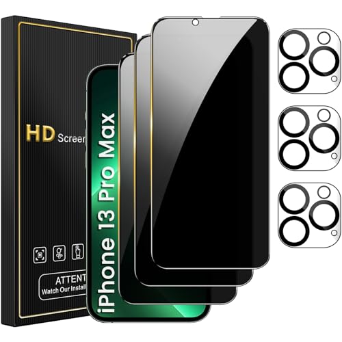 Romkasi 3 Pack Privacy Screen Protector for iPhone 13 Pro Max 6.7 Inch with 3 Pack Camera Lens Protector, Anti Spy Tempered Glass Film, Anti-Scratch, Touch Sensitive, Case Friendly - color: iPhone 13 Pro Max