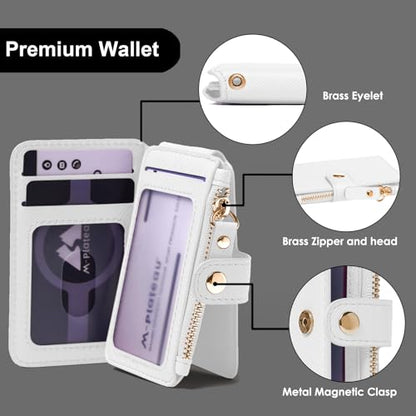 M-Plateau RFID Blocking Keychain Wallet With Leather Wrist Strap | Keychain Wristlet, Womens Card Holder with Zipper Coin Pocket and ID Window - color: White