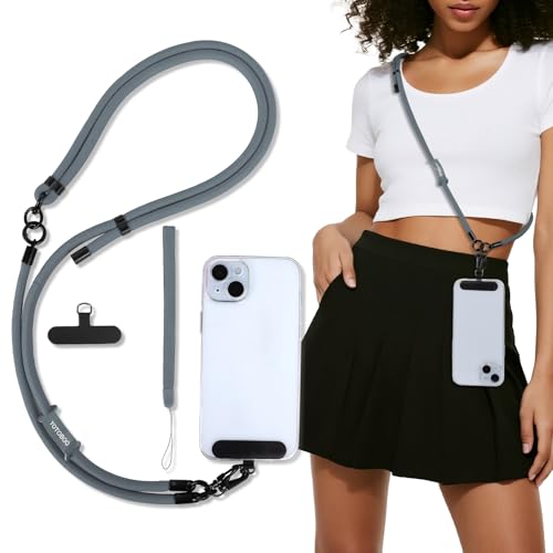 Phone Lanyard, Adjustable Wrist Strap, 2 Pads, Anti Theft Lanyard Crossbody, Multifunctional Cell Phone Neck Strap - color: Gray