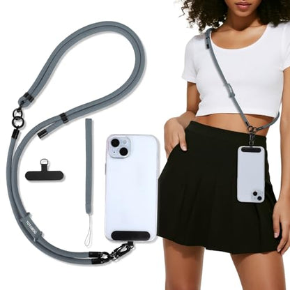 Phone Lanyard, Adjustable Wrist Strap, 2 Pads, Anti Theft Lanyard Crossbody, Multifunctional Cell Phone Neck Strap - color: Gray