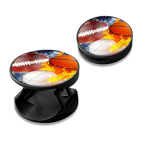 2 Pack Cell Phone Grip with Expanding Kickstand, Basketball Baseball Rugby - color: Basketball Baseball Rugby