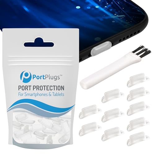 PortPlugs Anti Dust Plugs, Made for iPhone & AirPods Models w/Lightning Connector, Protects from Dirt/Sand/Lint and Debris, Includes Cleaning Brush - color: Clear, size: 10 Pack