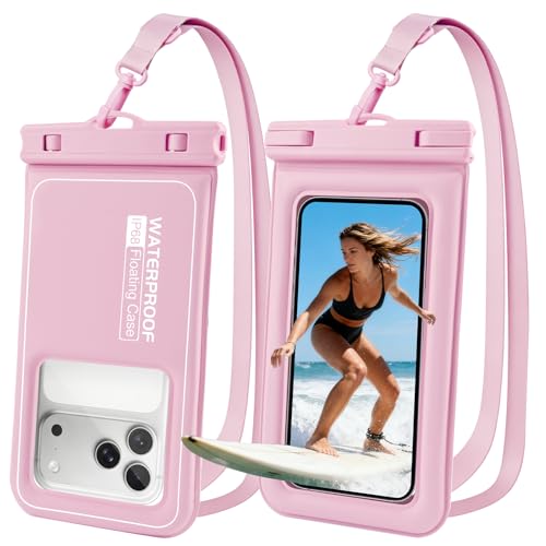 Floating Waterproof Phone Pouch, Up to 8.3", 2 Pack - Pink | Touchscreen, IP68 Waterproof Phone Case, Adjustable Lanyard, Fits All Phones - Kayak Beach Cruise Ship Travel Essentials - color: Pink