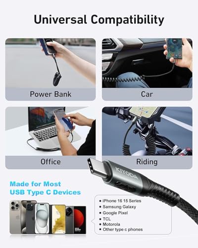 USB C Cable for Car 3FT/6FT, Coiled USB C to USB C Cable Fast Charging 66W - color: Black, size: 3FT&6FT, style: USB C to USB C