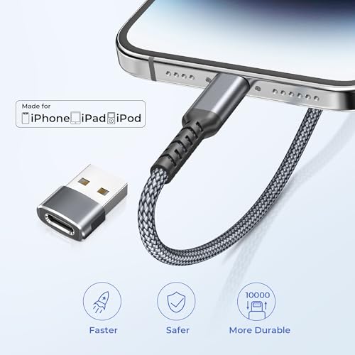 Basesailor USB C to Lightning Charger Cable 6.6FT with USB A Adapter - color: Gray, size: 6.6FT/2M