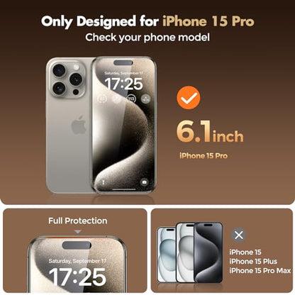 UNBREAKcable Privacy Screen Protector for iPhone 15 Pro, Full Coverage Shatterproof Tempered Glass [True 28°Anti Spy] [9H Hardness] [Easy Installation Frame] 2-Pack Private Screen for iPhone 15 Pro - size: iPhone 15 Pro