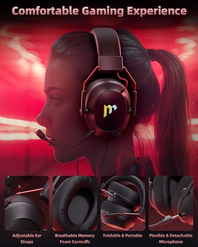 Mytrix Tac Master 2.4GHz Wireless Gaming Headset with Noise Canceling Microphone for PC, PS4, PS5, Mac, Bluetooth 5.3 Gaming Headphones with RGB Light, Surround Sound, 50H Battery (Black)