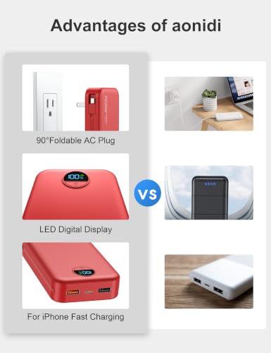 Portable Charger Power Bank 20000mAh with Built in Cables & Wall Plug - color: Red