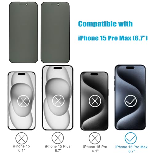 2 Pack Matte Privacy Screen Protector for iPhone 15 Pro Max with Easy Installation Frame, Smooth & Sensitive Touch, Anti-spy Anti-glare Eye Protection Tempered Glass Film 6.7 Inches