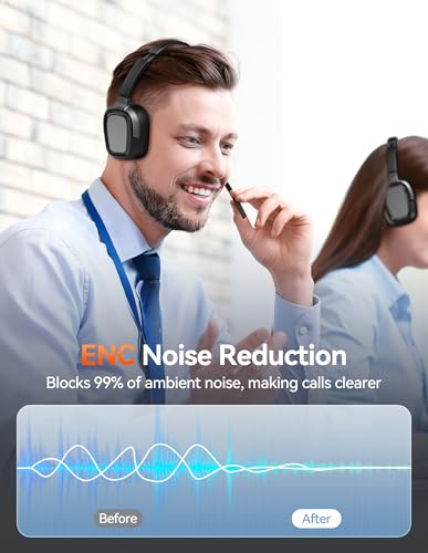 TECKNET Wireless Headset with Mic for Work, V6.0 Bluetooth Headset with AI Noise-Cancelling Microphone & USB-A Dongle, 50H Playtime & Mute, On-Ear Headphones for PC, Laptop, Phone, Office & Trucker