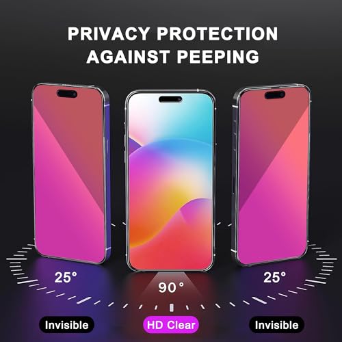 2 PACK Compatible with iPhone 14 Pro Max Privacy Screen Protector 25 Degree Anti Spy Tempered Glass Easy Installation Frame Gradient colorful anti Blue light eye protection Bubble Free Case