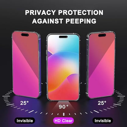 2 PACK Compatible with iPhone 14 Pro Max Privacy Screen Protector 25 Degree Anti Spy Tempered Glass Easy Installation Frame Gradient colorful anti Blue light eye protection Bubble Free Case