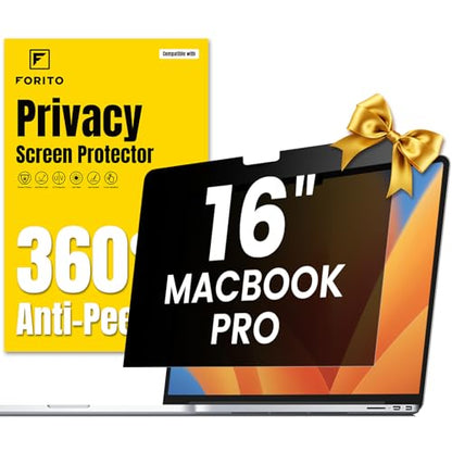 F FORITO 360° Privacy Screen Protector Compatible with MacBook Pro 16 inch (2024, 2023, 2022, 2021, M4, M3, M2, M1, Pro, Max), Anti Peeping Anti Glare Anti Blue Light Laptop Privacy Screen Shield - size: MacBook Pro 16" (2021-2024, M1 M2 M3 M4 Pro Max)