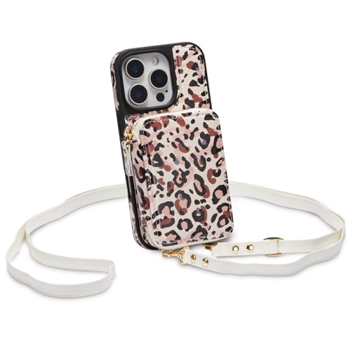 ZCDAYE Zipper Crossbody Wallet Case for iPhone 13 Pro Max, Leopard Print | Flip Folio PU Leather, Practical Card Holder, Adjustable Lanyard Strap, RFID Blocking, Retro Leopard Girly Phone Case - color: Leopard print, size: iPhone 13 Pro Max