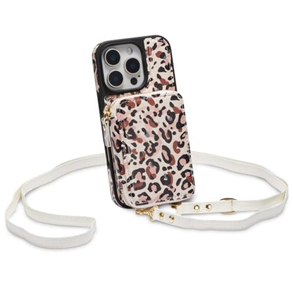 ZCDAYE Zipper Crossbody Wallet Case for iPhone 16 Pro Max, Leopard Print | Flip Folio PU Leather, Practical Card Holder, Adjustable Lanyard Strap, RFID Blocking, Retro Leopard Girly Phone Case - color: Leopard print, size: iPhone 16 Pro Max