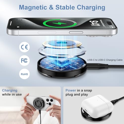 S25 S24 Ultra Magnetic Wireless Charger Fast Charging Pad for Samsung Galaxy Z Fold 7/6/Flip 7/6/5/S25 Edge/S24/S23/S22/S21/Moto Edge 2024,15W Wireless Phone Magsafe Charger &20W USB C Charger Block