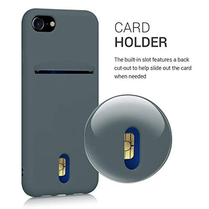 kwmobile Case Compatible with Apple iPhone SE (2022) / iPhone SE (2020) / iPhone 8 / iPhone 7 - Soft TPU Phone Cover with Card Holder and Silicone Finish - Olive Green - color: olive green