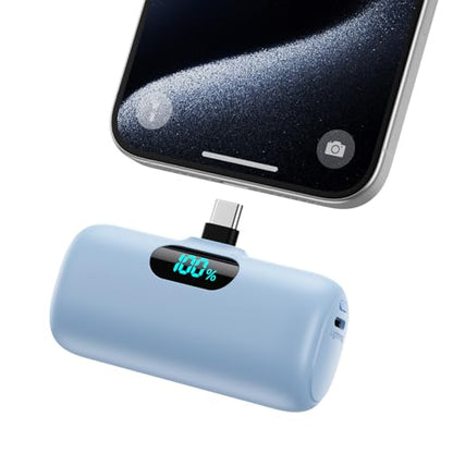 Mini Portable Charger USB C Power Bank,Upgraded 5000mAh PD Fast Charging Battery Pack Built-in USB-C Connector Travel Essential for iPhone17/17Pro/17Pro Max/Air/16 Plus/16Pro Max/15 Series,Android etc - color: Light Blue
