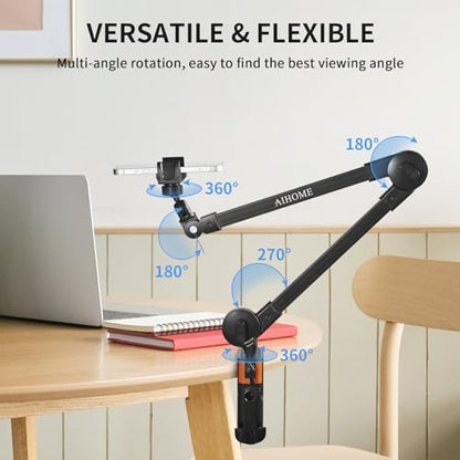 Phone Holder for Desk Bed, Overhead Mount with Wireless Remote, Flexible Phone Stand Lazy Bracket Mount Long Arm Clamp for iPhone, Samsung, Google Pixel, Moto