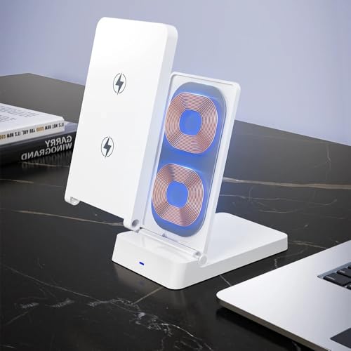 15W Fast Charging Station Double Coil Wireless Charger Foldable Phone Holder Stand for iPhone 17 16 15 14 13 Pro Max Samsung Xiaomi (Black)