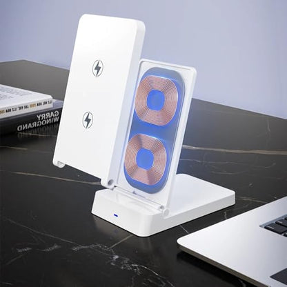 15W Fast Charging Station Double Coil Wireless Charger Foldable Phone Holder Stand for iPhone 17 16 15 14 13 Pro Max Samsung Xiaomi (Black)