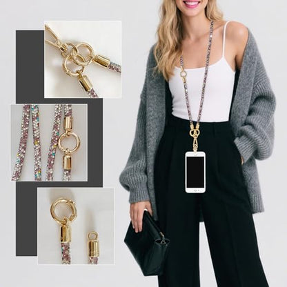 ABJFJE Crystal Phone Lanyard Crossbody & Wrist Strap Phone Strap Crossbody & Wrist Lanyard Anti Theft Phone Strap for Women - color: Purple +White