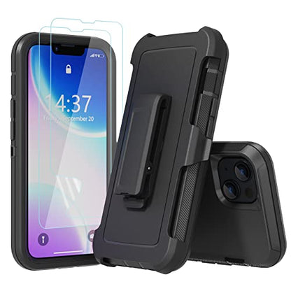Rugged Phone Case for Apple iPhone 14, with Belt Clip Holster & Kickstand Heavy Duty Shockproof Protective Full Body Case Cover for iPhone 14 6.1 inch Phone(Black) - color: Black
