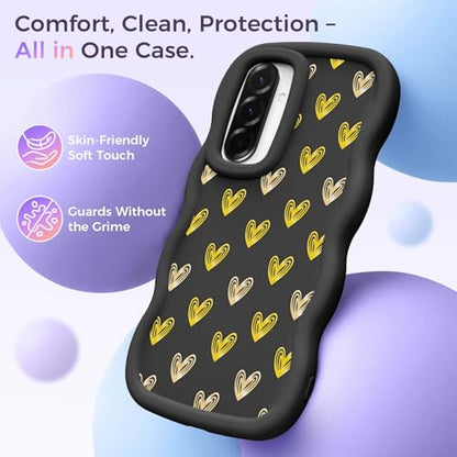 for Galaxy A36 Phone Case, Wavy Soft TPU, Black-Heart | Wavy Frame Design, Soft Slim TPU, Full Camera Lens Protection, Shockproof Phone Cover - color: Black-Heart, size: Samsung A36