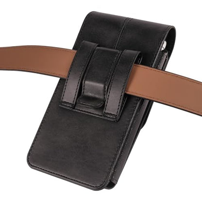 Cell Phone Belt Clip Bag Leather Black, Mobile Phone Waist Pouch Leather - color: Black, size: 6.3 INCH