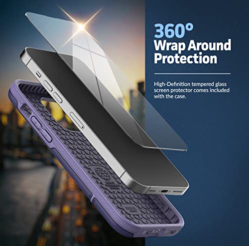 ENCASED (Rebel Series Purple iPhone 14 Case Protective - with Screen Protector - color: Purple, size: iPhone 14
