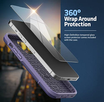 ENCASED (Rebel Series Purple iPhone 14 Case Protective - with Screen Protector - color: Purple, size: iPhone 14