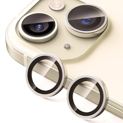 2 Pack Camera Lens Protector for iPhone 14/14 Plus/iPhone 15/iPhone 15 Plus,9H Tempered Glass Scratch Resistant Metal Ring Camera Cover Accessories,Gold - color: Gold