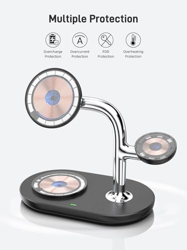 Dual Wireless Charging Station for Mag-Safe Charger 3 in 1 for iPhone 17/16/15/14/13 Series, Airpods Pro 2, iWatch Series 10/9/8/7, Magnetic Wireless Charger for Multiple Devices Apple