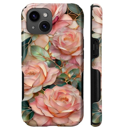 Case for iPhone 15 Plus | Anti-Slip Side Handle| Bold Protective Design | Compatible with MagSafe | Stained Glass Pink Flower | - color: Stained Glass Pink Flower, size: iPhone 15 Plus