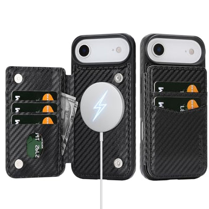 SkyEagle Compatible with MagSafe iPhone 17 Air Case Wallet,Carbon Black | Magnetic Clasp,RFID Blocking,PU Leather,Flip Folio Shockproof Phone Cover,with Credit Card Slots & Kickstand for Men & Women - color: Carbon Black, size: iPhone 17 Air - 6.5"