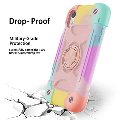 MARKILL Compatible with iPhone XR Case 6.1 Inch with Ring Stand, Heavy-Duty Military Grade Shockproof Phone Cover for iPhone XR 6.1. - color: Rainbow Pink, size: iPhone XR 6.1"