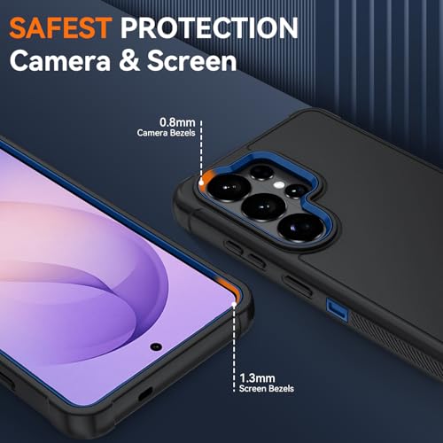 for Samsung Galaxy S26 Ultra Case with HD Screen Protector, 3-Layer Shockproof Military Grade Full Body Protection, Heavy Duty Hybrid Protective Phone Cover (Black/Navy) - color: Black/Navy