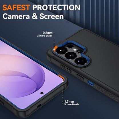 for Samsung Galaxy S26 Ultra Case with HD Screen Protector, 3-Layer Shockproof Military Grade Full Body Protection, Heavy Duty Hybrid Protective Phone Cover (Black/Navy) - color: Black/Navy