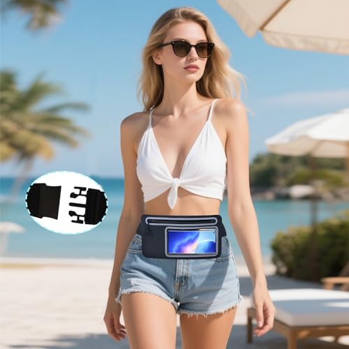 Black Fanny Pack for Women Waterproof Dry Bag for Paddle Boarding Men Kayak Snorkeling Swimming Boat Float Beach Travel,Water Proof Waist Bag Fit Phone iPhone Pro Max Running Belt Pouch Bags - style: 02-100% Waterproof With Clear Window