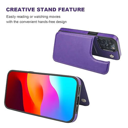 ONETOP for iPhone 15 Pro Max Wallet Case with Credit Card Holder,Purple | Kickstand,ID/Cash Holder,Case Wallet with Card Slots,Double Magnetic Clasp,Durable PU Leather Shockproof Cover for Women Men - color: Purple