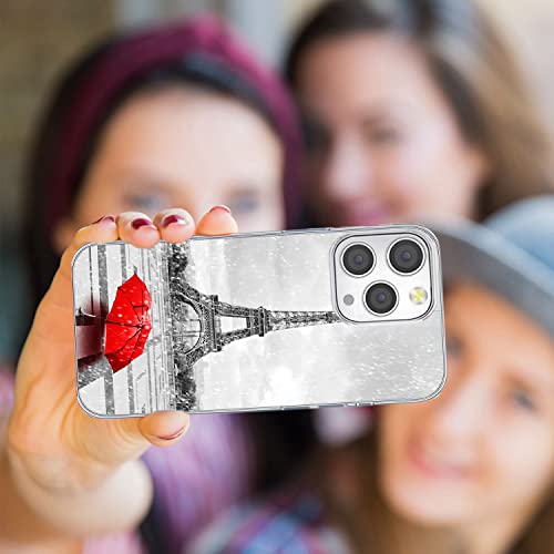 for iPhone 14 Pro Max Case for Women Girl Men,Full Protective Shockproof Slim Soft TPU Clear Phone Cover Cases with Design for iPhone 14 ProMax,Romantic France Paris Eiffel Tower Red Umbrella - color: A Eiffel tower in the rain