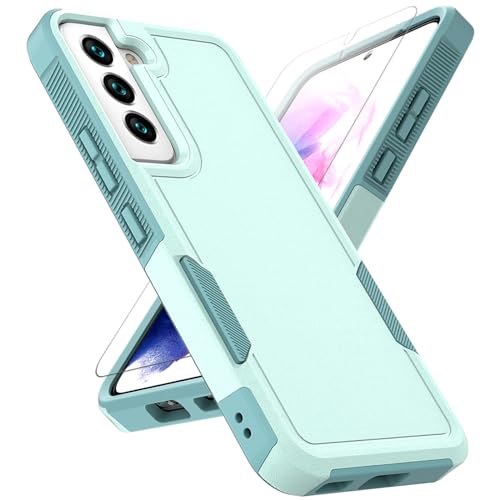 for Samsung Galaxy S22 Case: Dual Layer Protective Heavy Duty Cell Phone Cover Shockproof Rugged with Screen Protector - Military Protection Bumper Tough - Samsung Galaxy S22 5G 2022, 6.1 inch, Green - color: Mint Green (PC) + Mint Green (TPU)