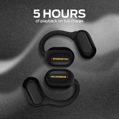 Monster Open Flex Open Ear Wireless Earbuds, Around-Ear Secure Fit Bluetooth Headphones, Earhook Design, Stay Aware While Listening, IPX5 Waterproof, Built-in Mic, Charging Case