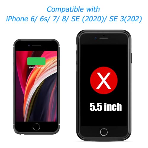 Battery Case for iPhone 8/7/6s/6/SE 3/SE 2, Upgraded 10000mAh Portable Battery Pack Charger Case Support Carplay Compatible with iPhone SE 3/SE 2/8/7/6s/6 (4.7 inch) External Charging Case (Black)