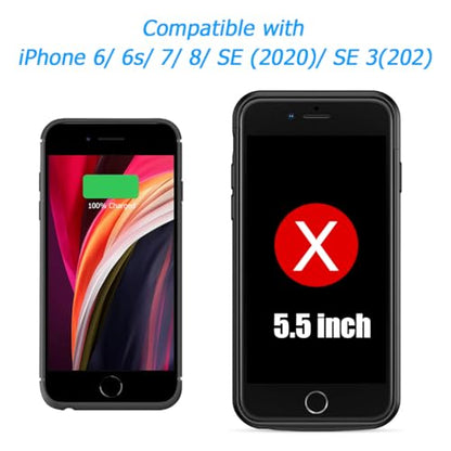 Battery Case for iPhone 8/7/6s/6/SE 3/SE 2, Upgraded 10000mAh Portable Battery Pack Charger Case Support Carplay Compatible with iPhone SE 3/SE 2/8/7/6s/6 (4.7 inch) External Charging Case (Black)