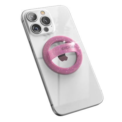 Encased Magnetic Phone Grip Holder (Compatible with MagSafe) Thin Silicone Finger Loop Ring for iPhone (Pink Glitter) - color: Pink
