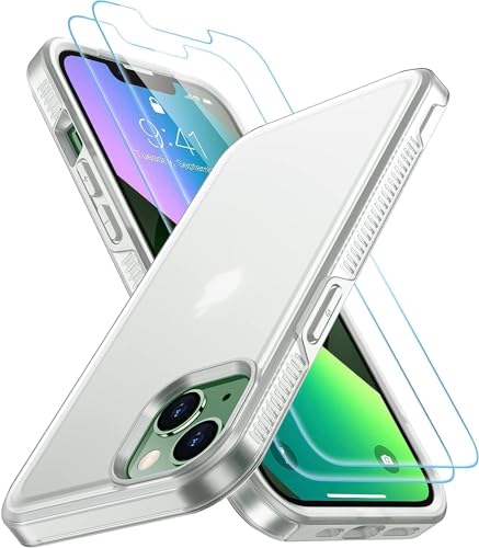 SPIDERCASE Designed for iPhone 13 Case, [10 FT Military Grade Drop Protection] [with 2 pcs Tempered Glass Screen Protector] Slim Case for iPhone 13 6.1 inch (Frosted Clear) - color: Frosted Clear, size: for iPhone 13