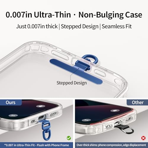 saxsion Phone Tether Tab & Lanyard Tab, 360° Swivel Clip - Ultra Thin Stainless Steel Universal Patch for All Phone Cases - color: Sapphire Blue*2