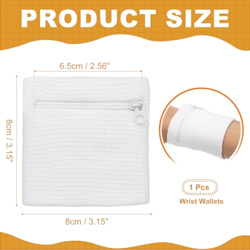 Wrist Wallet Wristband with Zipper, Cotton Wrist SweatBands Sports Absorb Sweat - color: White
